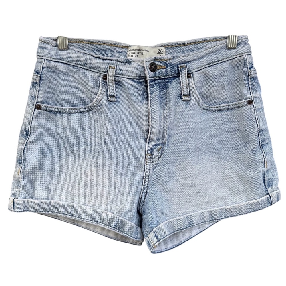 Abercrombie & Fitch Light Blue High-Rise Denim Shorts‎ Rolled Cuffs 26/2R
